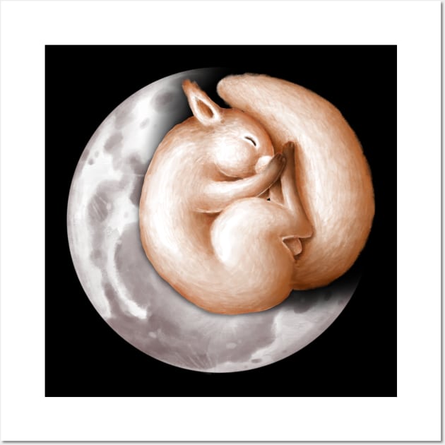 Cute squirrel sleeping on the moon. Wall Art by CaptainPixel